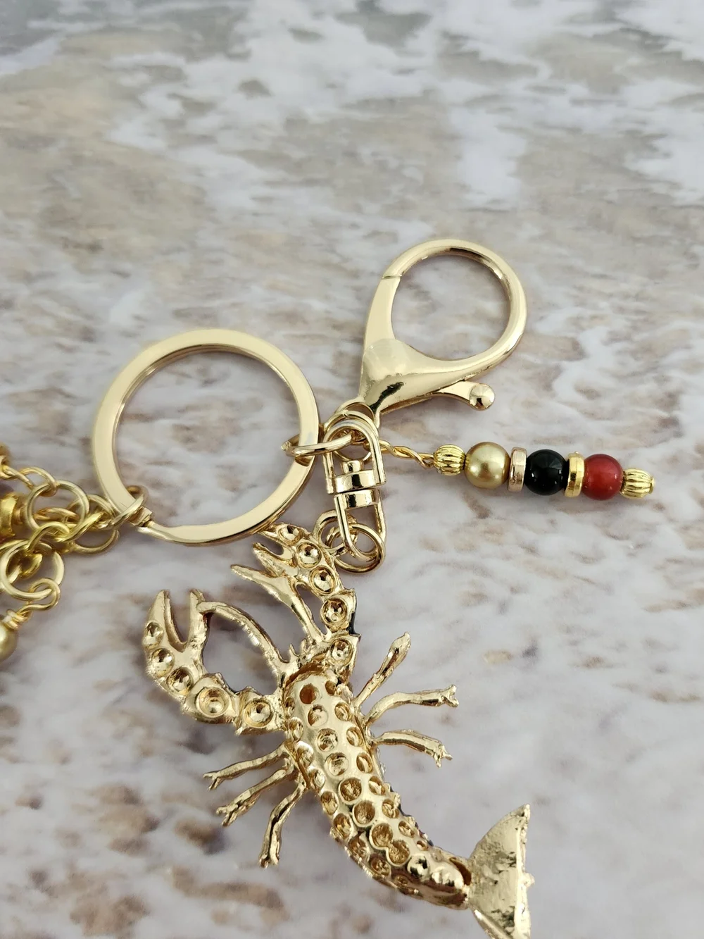 Lobster Purse Charm or Keychain Carnelian Agate Rhodonite Handcrafted